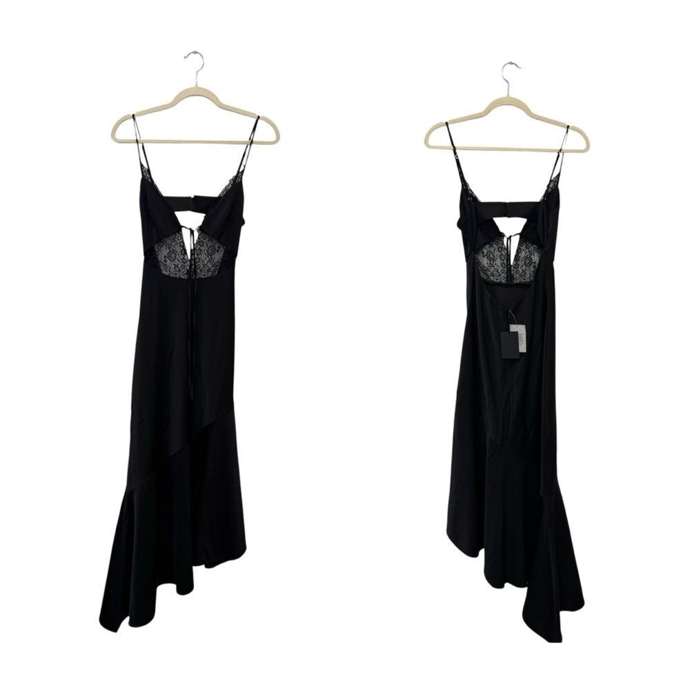 NWT NBD Brigitta Satin Lace Midi Dress in Black - Picture 7 of 10